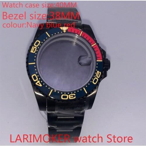 Suitable for NH35 NH36 Miyota 8215 40mm 904L stainless steel housing, sealed black back cover, with rotating bezel Nave blue red