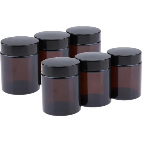6Pcs 100ml Empty Amber Round Glass Jars with White Inner Liners and Black Lids High End Glass Containers for Salve Cream