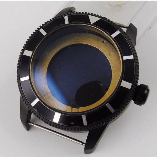 Luxury 46mm Rotating Black bezel Automatic PVD Coated Watch Case Fit ETA 2836 MIYOTA Movement