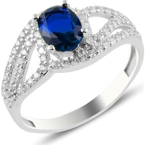 Silver 925 Sterling Sapphire Zircon Engagement Ring