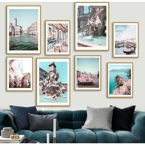 Nordic Posters And Prints Venice Bridge Trevi Fountain Amalfi Coast Wall Art Canvas Painting Wall Pictures For Living Room Decor