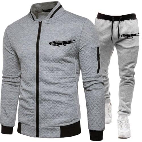 Men brand Tracksuit Casual 2 Pieces Sets Zipper Sweatshirt Hooded+Sweatpants Print Sportswear Mens Clothes Solid Jogger Sport Su