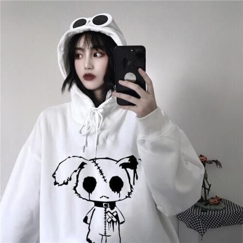 Harajuku Sweatshirts Warm Gothic Streetwear Punk Women Hoodie Horror Cartoon doll Printing Long Sleeve Dropshipping pullover Top
