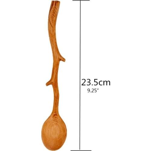 W3JE Wooden Twig Spoon Long Handle Handmade Spoon with Japanese Style Kitchen Utensil for Stirring Mixing Cooking and Serving