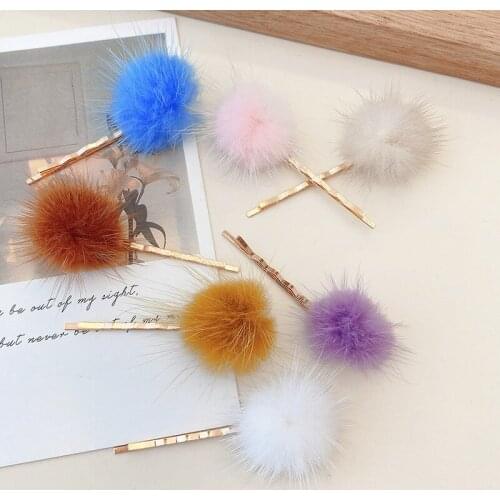 2020 New Girls Colors Alloy Hair Ball Ornament Hair Clips Children Lovely Faux Fur Barrettes Hairpins Kid Sweet Hair Accessories