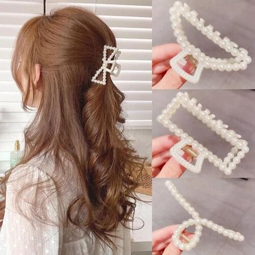 Haimeikang Pearl Hairpins For Women Girls Ponytail Hair Claw Barrettes Hair Crab Clips Styling Fashion Hair Accessories
