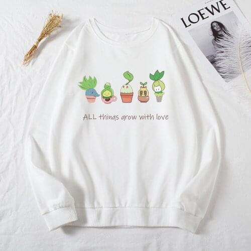 Cactus Letter Graphic Print Sweatshirts Women Long Sleeve Top Autumn O-Neck Casual Female Loose Hoodies Cartoon Pullover