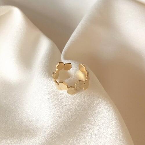 2019 New Design Chic Simple Metal Geometric Rhombus Hexagon Open Ring for Women Girl Party Cold wind Jewelry Gift Adjustable