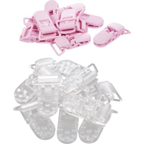20Pcs Baby Kids T-Shape Plastic Pacifier Clips Soother Dummy Style Badge Holder Pink & Transparent