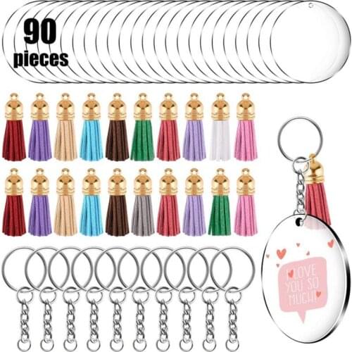 48/60/90Pcs Acrylic Circle Blank Key Chain Rings 2 Inch Round Acrylic Keychain Blank With Hole Clear Discs Circles For Diy Craft