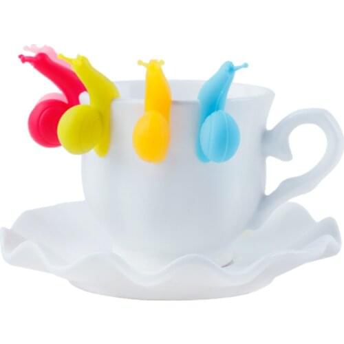 5pcs Exquisite Snail Shape Silicone Wine Cup Recognizer Cartoon Tea Bag Holder Cute Candy Colors Party Barware Kitchen tools