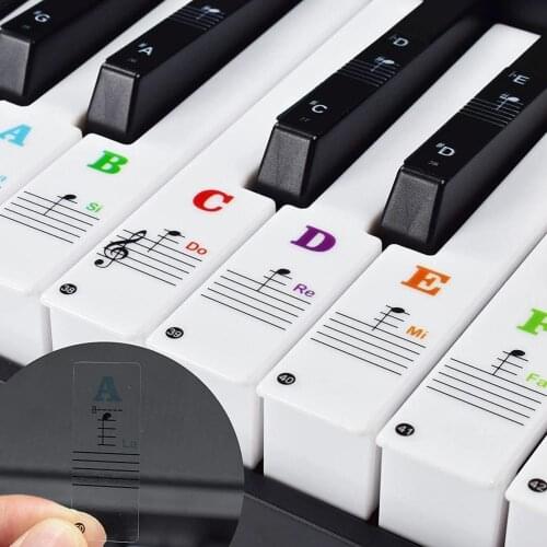9/54/61/88 Transparent Piano Keyboard Stickers Electronic Keyboard Key Piano Stave Note Sticker Symbol for White Keys