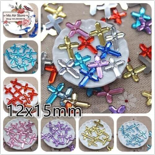 200pcs 12x15mm mix color Cross design Acrylic rhinestone Flat back Cabochon Art Supply Decoration Charm Craft
