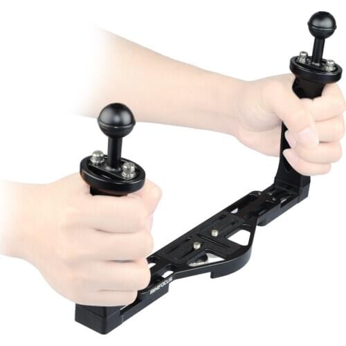 MINIFOCUS Aluminum Double Handled Base Diving Handle Tray Bracket Rig Dual Hand Grip for Underwater Camera Housing Light System