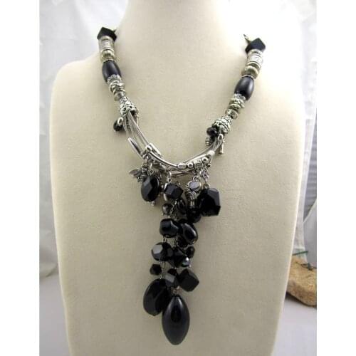 Free Shipping Romantic Natural Black Onyx Pendant Necklace Women Black Necklace Trendy Fashion