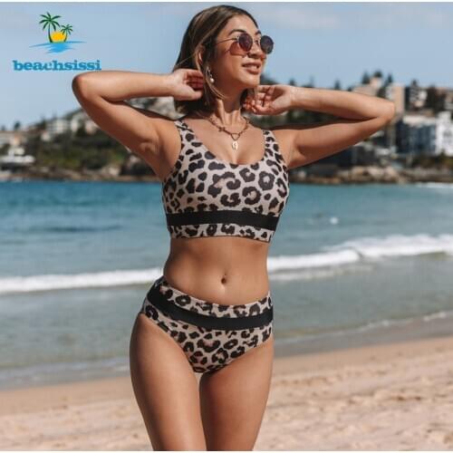Beachsissi 2021 Fashion High Waist Swimsuits Women Leopard Bikinis Swimwear Beachwear Bathing Suits Bikini Set Summer Holiday