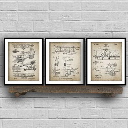 Biplane Aircraft Patent Vintage Blueprint Poster And Print Aviation Wall Pictures Canvas Painting for Living Room Home Decor