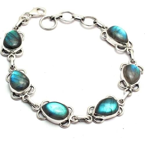 Genuine Labradorite Bracelet 925 Sterling Silver, 20 cm, GRP0232