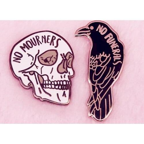 Raven Six Of Crows No Mourners No Funerals Brooch Pins Enamel Metal Badges Lapel Pin Brooches Fashion Jewelry Accessories