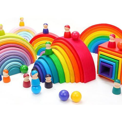 Baby Toys Large Rainbow Stacker Wooden Toys For Kids Creative Rainbow Building Blocks Montessori Educational Toys Children Gifts