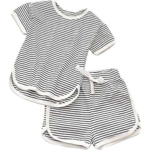 Autumn New Toddler Kids Baby Girl Boy Striped Tops T-Shirt Shorts Pants 2PCS Clothes Set Kids Child Summer Baby Girl Clothes