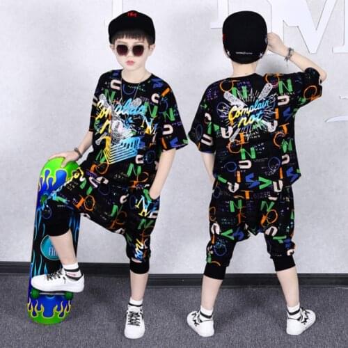 Summer Children Boy Clothes Sets Kids 2pcs Short Sleeves T-Shirt Suits Hip-hop Shorts Child Clothing Suits FOR 10 12 14 16 YEARS