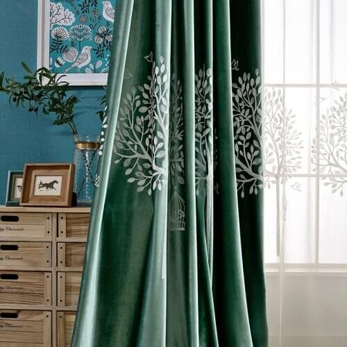 Dutch Velvet Curtains Modern Wealth Tree Velvet Embroidered Blackout Curtains for Living Room Bedroom Curtains tulle Custom