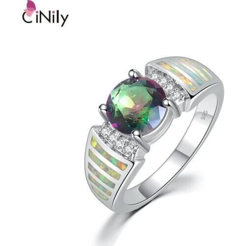 CiNily Created White Fire Opal Mystic Zircon Cubic Zirconia Silver Plated Wholesale Hot Sell Women Jewelry Ring Size 5-12 OJ4842