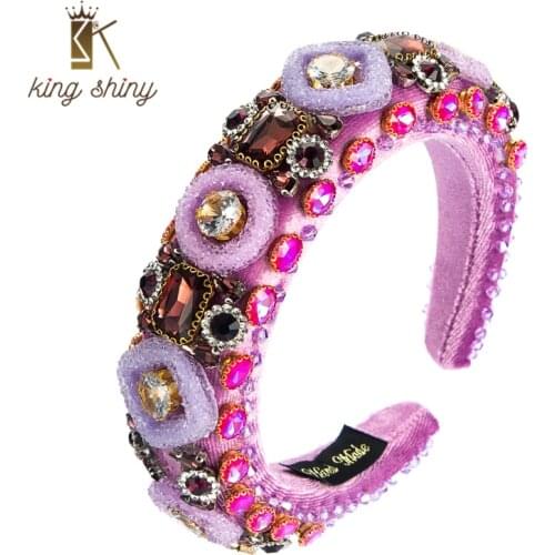 King Shiny Luxury Baroque Full Crystal Beaded Headband Vintage Hand Made Gem Diamond Padded Sponge Hairband Girls Party Jewelry