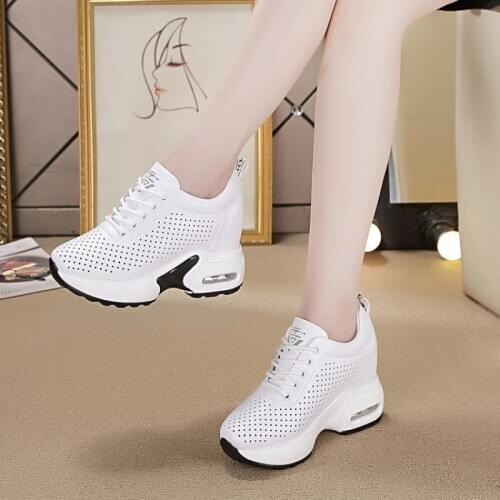 Real Leather High Heel Sneaker Black White Sport Shoes Woman Sneakers Platform Trainers Women Casual Shoes Chunky Sneakers