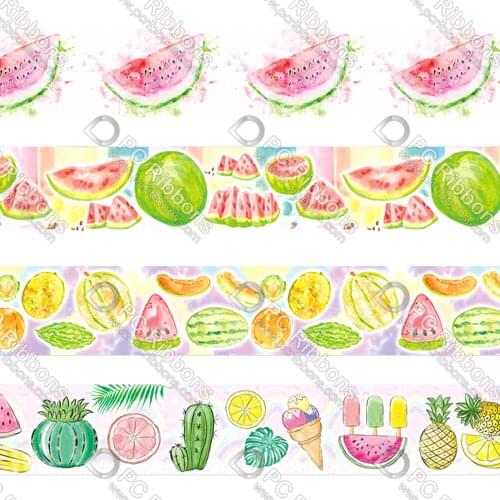 16-75MM Summer Watermelon Fruit Printed Grosgrain Polyester Ribbon 50 Yards Gift Wrapping Diy Bows Wedding Drections Ribbons