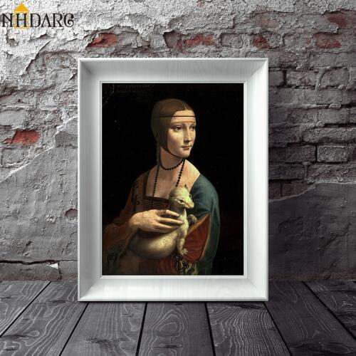 Leonardo Da Vinci Lady with an Ermine Canvas Art Print Painting Poster Classic Artwork Wall Pictures For Living Room Home Decor