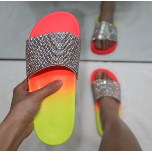 Summer Glitter Flat Slippers Women Shoes Ladies Colorful Rhinestore Platform Casual Beach Fashion Non Slip Comfort Female 2020