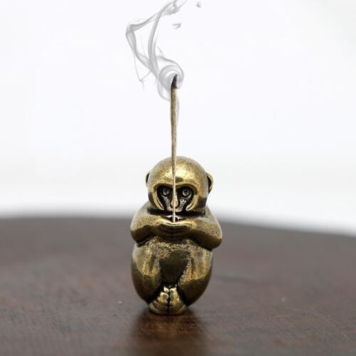 Mini Vintage Brass Monkey With Incense Holder Statue Figure Sculpture Home Office Desk Decorative Ornament Toy Gift