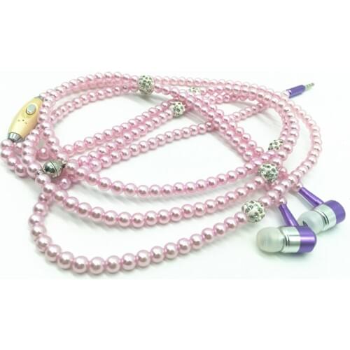 Fashion Women Earphones Luxurious Headphone Bling Pearl Necklace Earbuds Headset with Mic for Girls Girlfriend Gift Mobile Phone