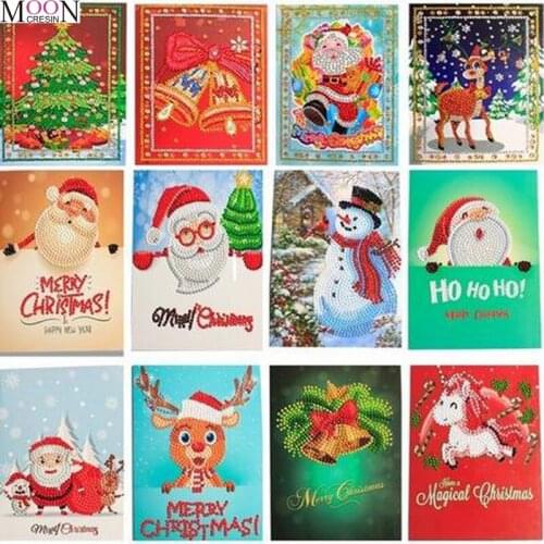 MOONCRESIN 5D Diy Diamond Painting Christmas Greeting Cards Diamond Mosaic Cartoon Mini Santa Claus Merry Christmas Cards Crafts