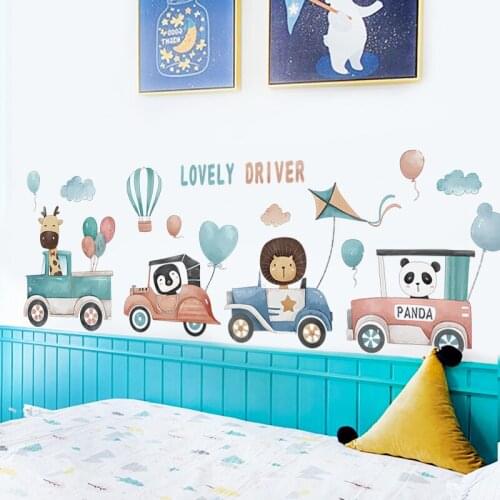 Cartoon Animals Car Wall Stickers Home Decor for Kids Room Nursery Wall Decals Playroom Mural Baby Room Decor Poster Removable