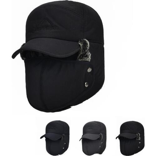 Mens Winter Ushanka Cotton Cap Mens Winter Korean-style-Mens Hat Winter Earmuffs Hat Thick Warm Hat