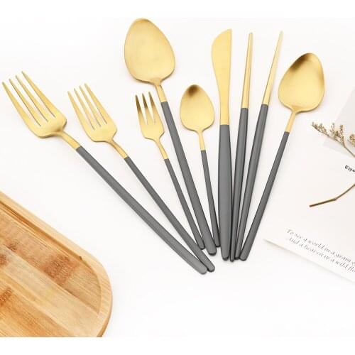Tableware Set Cutlery Tableware Set Gold Dinnerware 304 Stainless Steel Products Fork Knife Spoon Set for Kitchen 8 Accessories