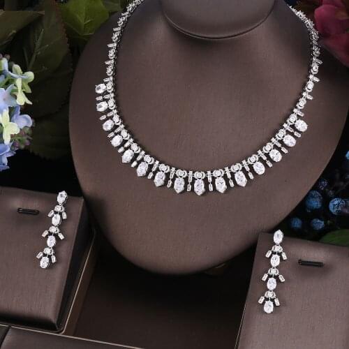 Janekelly 4pcs Bridal Zirconia Full Jewelry Sets For Women Party, Luxury Dubai Nigeria CZ Crystal Wedding necklace sets