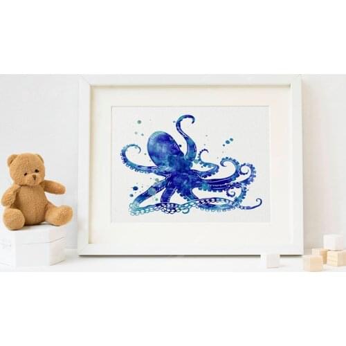 Octopus Tentacles Print Watercolor Nautical Wall Art Canvas Painting Picture Coastal Painting Sea Life Poster Beach House Decor