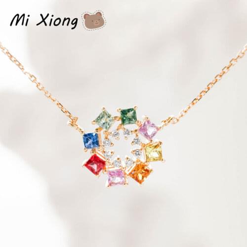 Mi Xiong s925 sterling silver new original rainbow series round pendant necklace elegant delicate lady charm brand jewelry