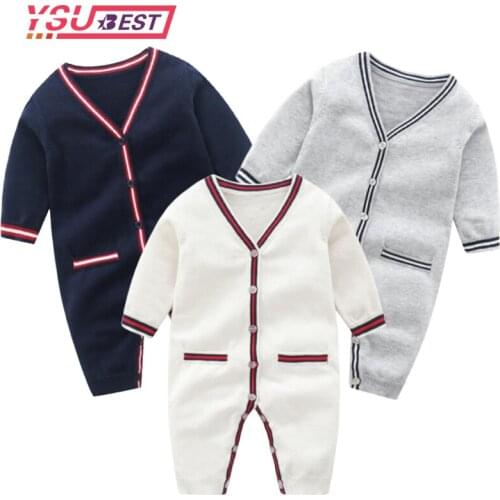 0-3Y Baby Knitting Rompers Overalls Newborn Long Sleeve Jumpsuit Girls Boys Clothes Baby Winter Romper Leisure Jumpsuit Stripe