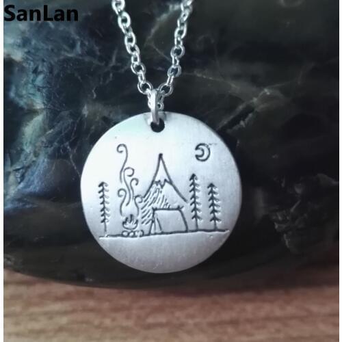 Lovely mountain camping necklace nature pendant Camping under a big bright moon Lover Gift Live the simple life SanLan