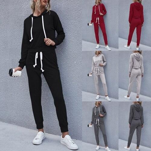 Casual Sport Suits Women Two piece Clothing Set Long Sleeve Drawstring Hoodies And Pants Set Autumn Winter Female Tracksuits D30