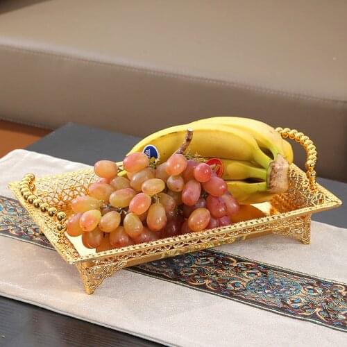 GP24 Rectangular Gold/silver Metal Fruit Plate Living Room Table Creative Fashion Household Snack Tray Modern Simple Candy Plate