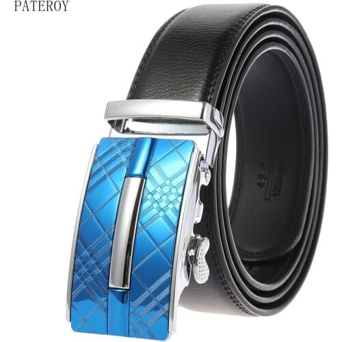 Automatic Buckle Mens Leather Belt for Men High Quality Designer Mens Belt Male Luxury Brand Western Fashion Black Blue 2021