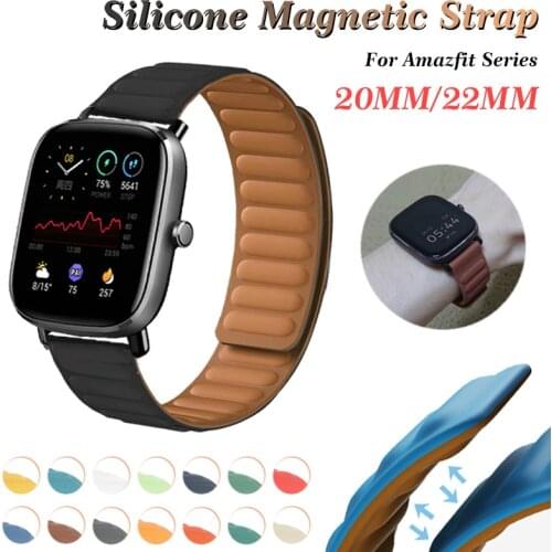 20mm 22mm Silicone Magnetic Strap For Amazfit GTS 2/2e/GTS2 Mini/GTR 42mm 47mm/GTR2/2e Solo loop Band for Amazfit Bip Strap