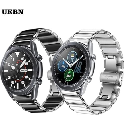 UEBN Stainless steel & ceramic strap for Samsung Galaxy Watch 3 41mm 45mm strap Active 2 40mm 44mm Gear S3 Bracelet Watchbands
