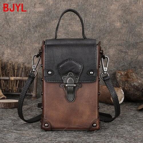 Retro Women Box Bag Lock Small Square Handbag Female Genuine Leather Shoulder Slung Vertical Mini Bag Phone Bags 2020 Cowhide